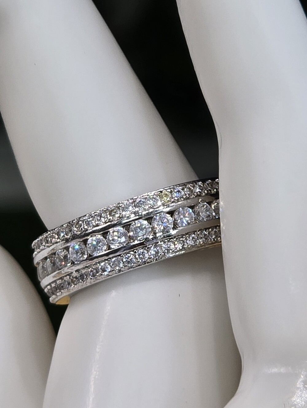Silver Triple Row Cubic Zirconia Band - White